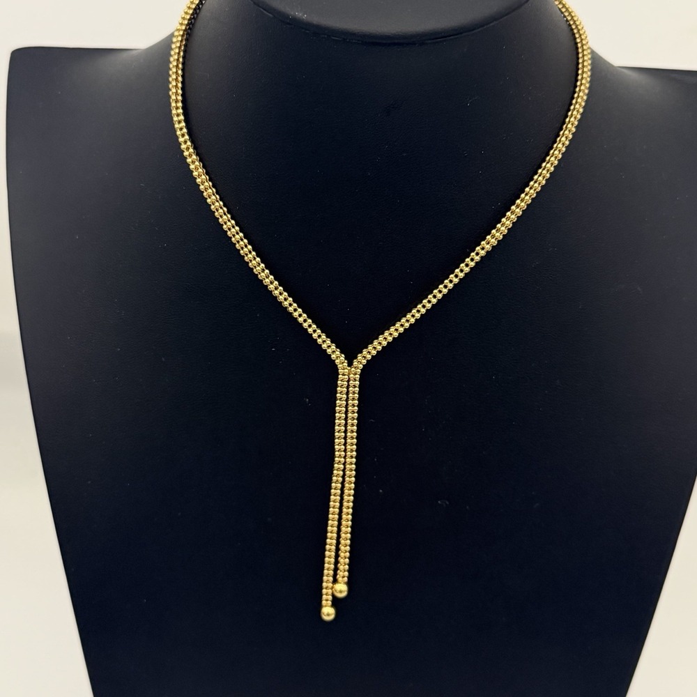 Vtg Monet Gold Tone Tassel Y-Drop Lariat Necklace Box Ball Bead Chain Mint
